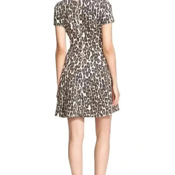 KATE SPADE Women Autumn Leopard Dress 2 Tan Brown Short Sleeve A-Line Ponte Knit - Picture 2 of 8